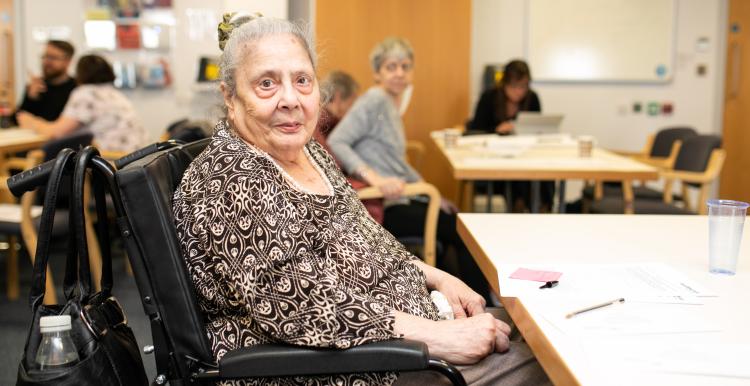 elderly lady looking at camera